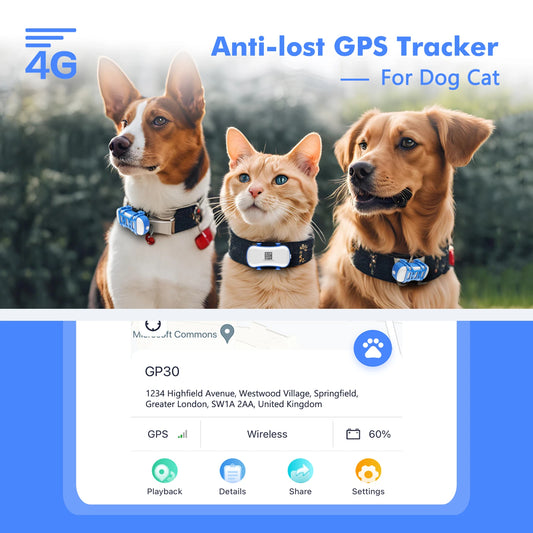 ‌4G Dog Cat GPS Tracker for Pets - Waterproof Smart Locator